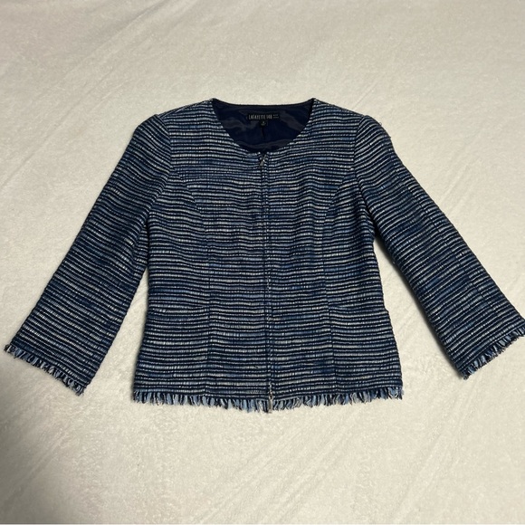 Lafayette 148 women’s 6 blue fringe trim zip front blazer jacket business casual - Picture 2 of 13